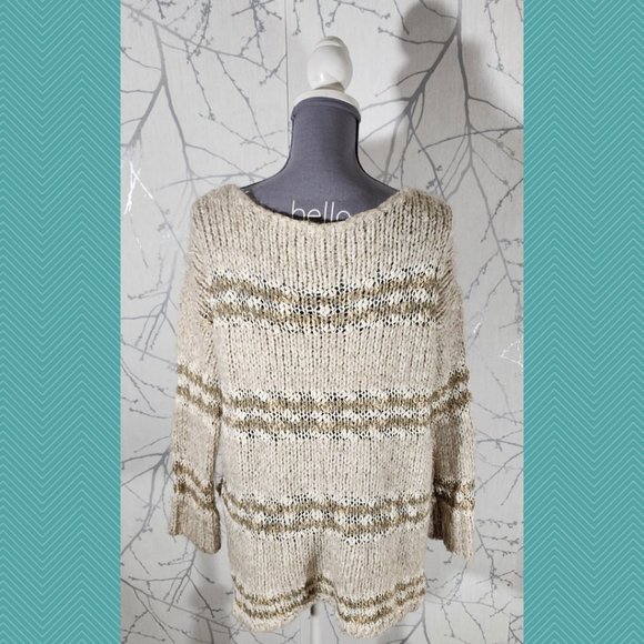 Free People Ivory Striped Fuzzy Knit Linus Oversized Sweater - Picture 4 of 5